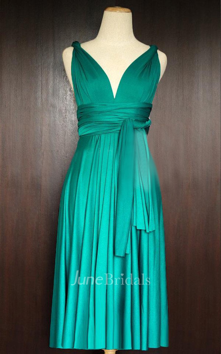 Short Teal Green Infinity Multiway Convertible Wrap Dress - June Bridals