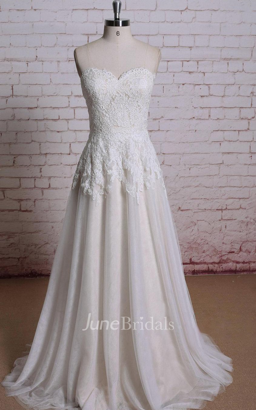 Sweetheart Lace Bridal  Gown  With Champagne Underlay  and 