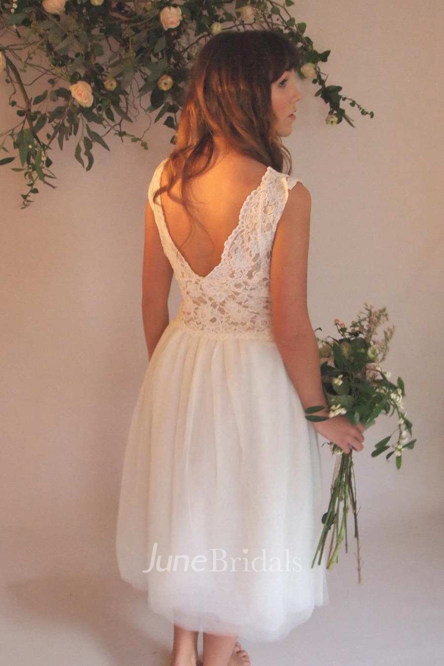 V-Neck Tulle Lace Low-V Back Wedding Dress - June Bridals