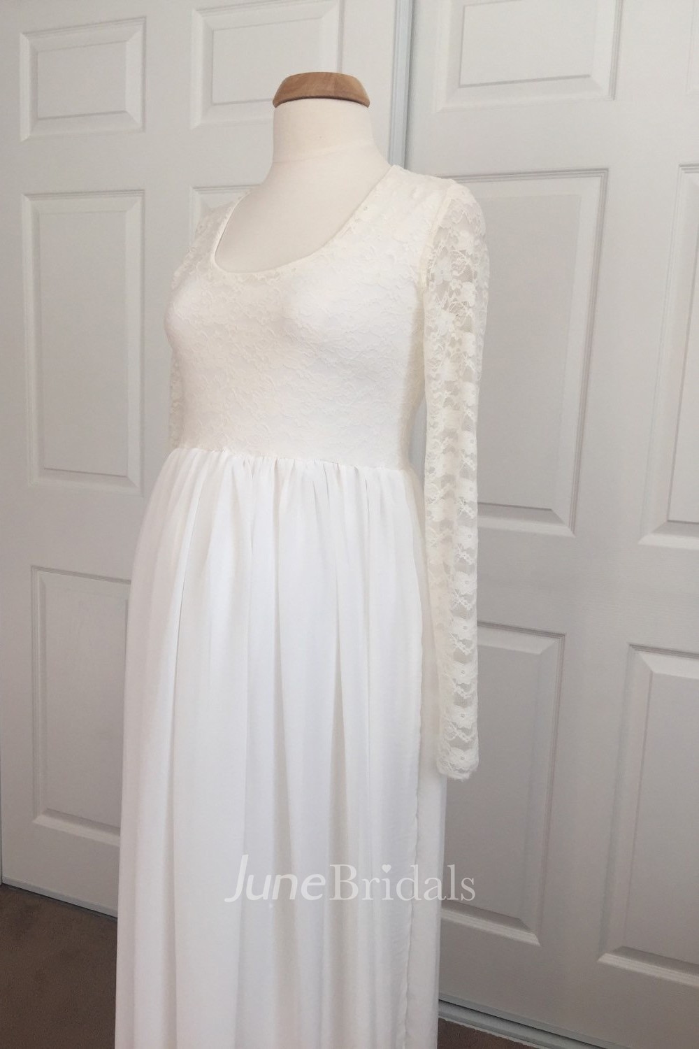 Simple A Line Scoop Neck Illusion Long Sleeve Maternity Wedding
