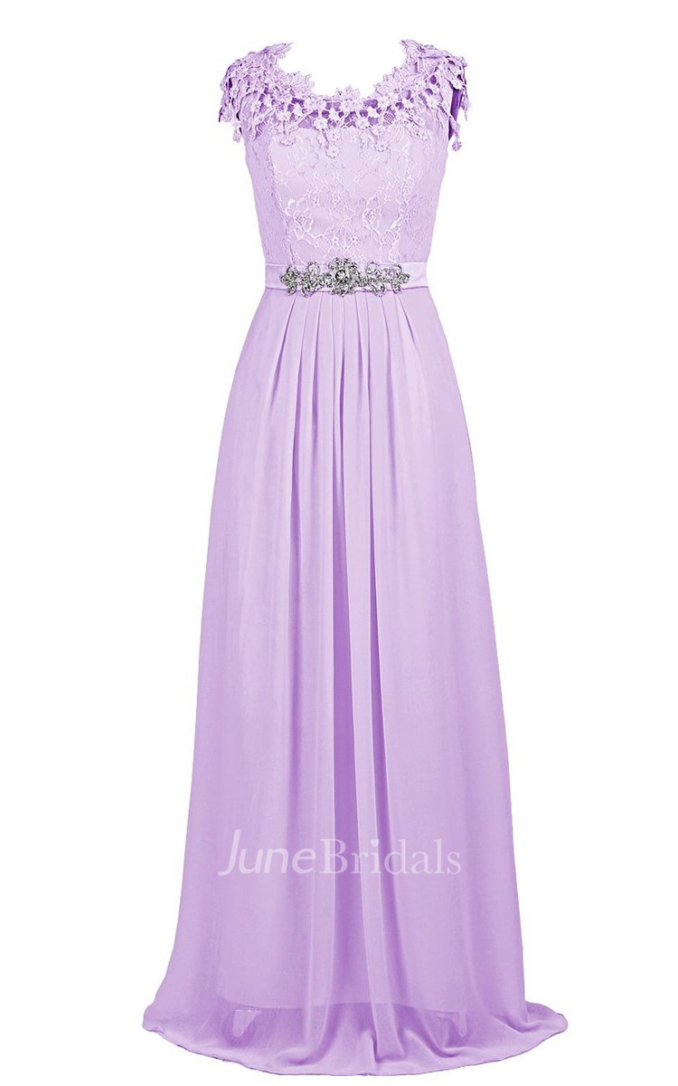 Capsleeve Lace Appliqued Aline Gown With Beaded Band June Bridals