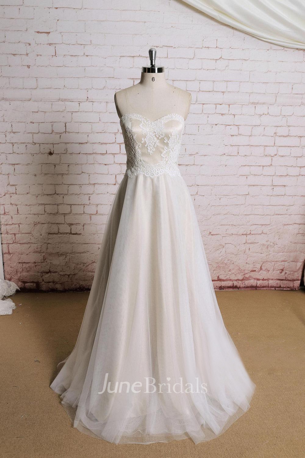 Sweetheart A Line Tulle Wedding  Dress  With Champagne 