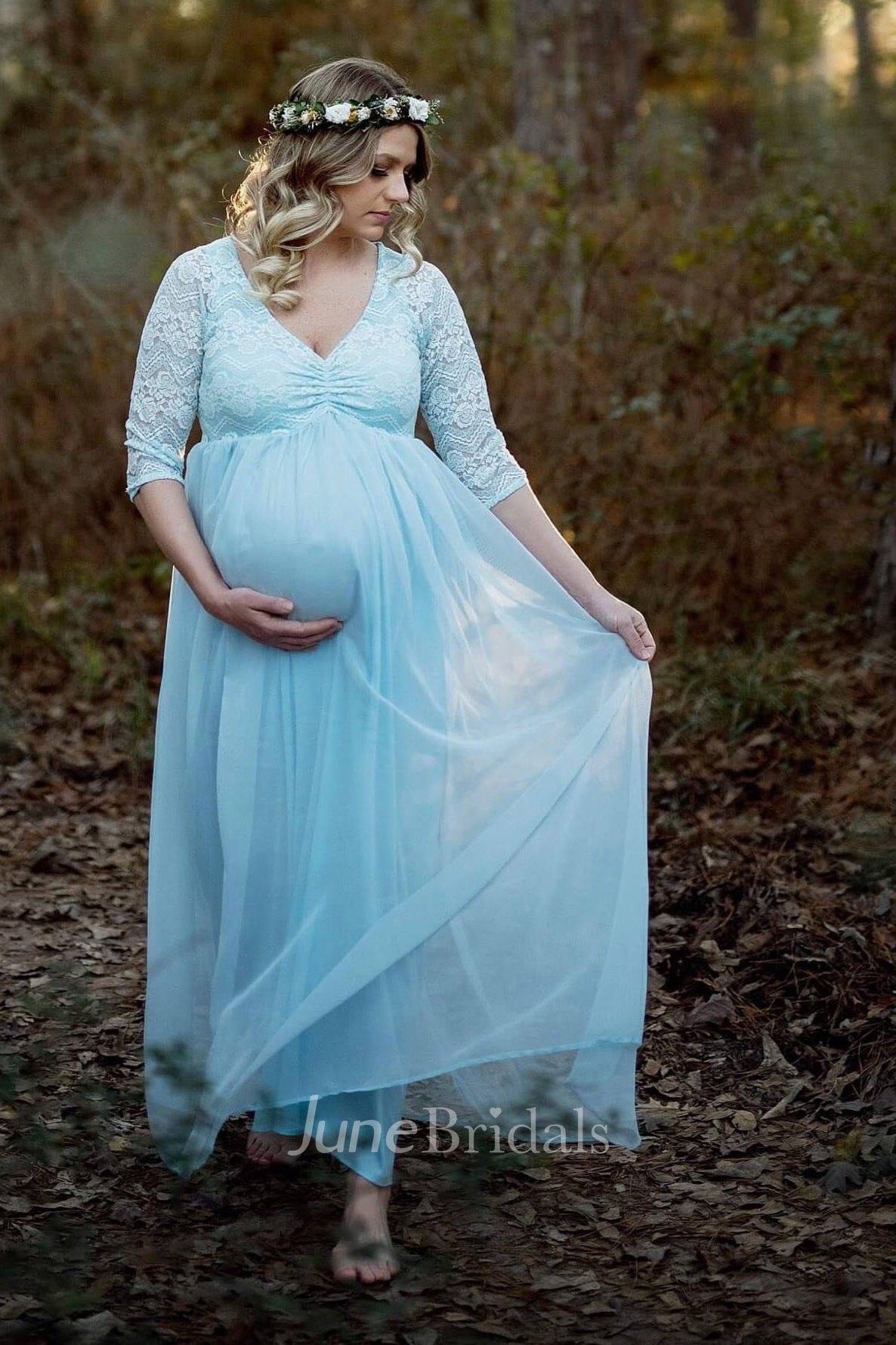  Country  A line V neck Short Sleeve Maternity  Wedding  Dress  