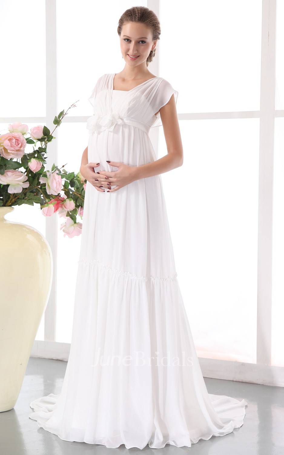Chic Pleated Soft Flowing Fabric Maternity Wedding Dress With