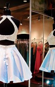 Sexy Halter Two Piece Short Homecoming Dress 2016 Beadings Sleeveless