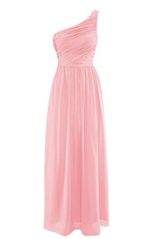One-shoulder Chiffon Dress With Pleat and Belt - June Bridals