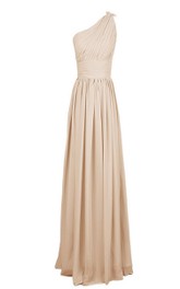 One-shoulder Emprie Chiffon Gown With Ruched Strap - June Bridals