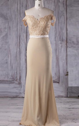 Champagne Color Bridesmaids Dress Beige Colored Dresses For Floor Length Off The Shoulder V Neck Chiffon Lace Dress With Beading