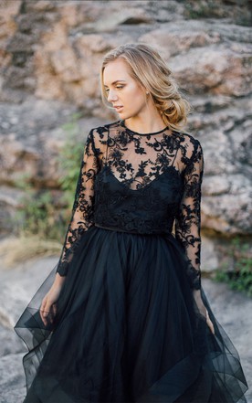 Scoop Neck Lace Wedding Dress Gothic