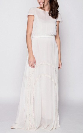 White Ivory Bridesmaid Dress June Bridals Short Sleeve Floor Length Chiffon Lace Dress