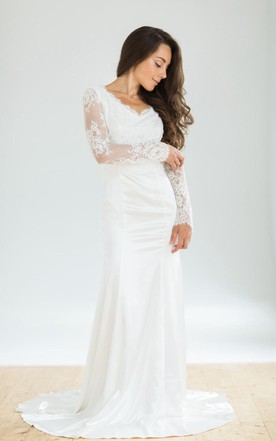 Wedding Dress For Winter Warm Bridal Gowns June Bridals White Vintage Style Mermaid Wedding With Long Lace Sleeves Dress