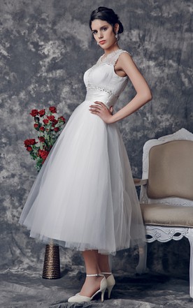 White Tea Length Wedding Dress