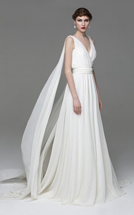 Grecian Wedding Gowns Greek Inspired Style Bridals Dresses June V Neck Sleeveless A Line Chiffon Wedding Dress With Watteau Train