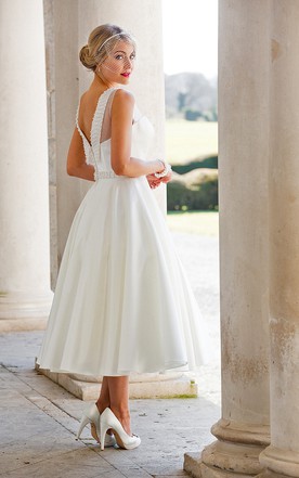 A Line Tea Length Wedding Dress