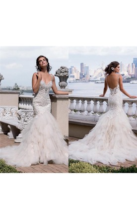 Wedding Dress With Beaded Bling Style Bridal Dresses June Trumpet Short Sweetheart Sleeveless Bell Beading Liques Chapel Train Backless Tulle Lace Dress
