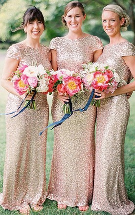 Champagne Color Bridesmaids Dress Beige Colored Dresses For Floor Length Cap Sleeve Satin Dress With Sequins