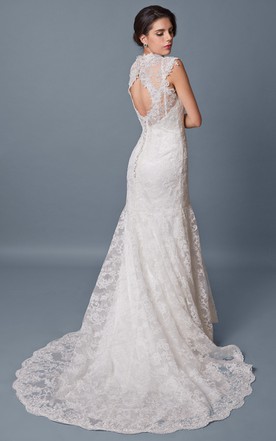 1920s Vintage Inspired 3D Embroidery Queen Anne Neckline Trumpet Gown With Keyhole 1920s Vintage Inspired 3D Embroidery Queen Anne Neckline Trumpet Gown With Keyhole