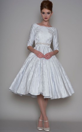 Silver Satin Tea Length Dresses