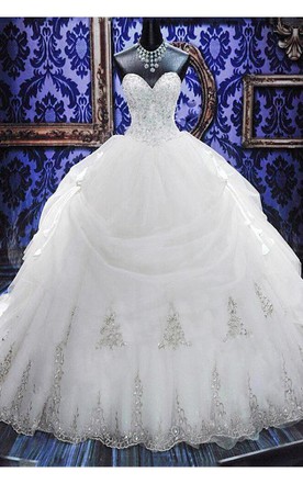 Diamond Bridal Dresses Beaded Wedding Gowns June Bridals Gorgeous Ball Gown Beadings Wedding Dress 2018 Court Train Bowknot