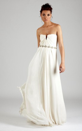Wedding Dress For Small Bust Sheath Dresses June Bridals Strapless Long A Line Chiffon Wedding Dress With Pleats