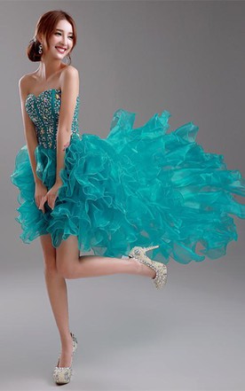 Turquoise Feather Prom Dresses