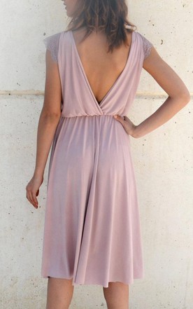 Pastel Blush Bridesmaid Dress All Color Available For Knee Length Chiffon Lace Dress
