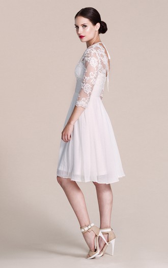 Long Sleeved V Neck A Line Short Wedding Dress June Bridals