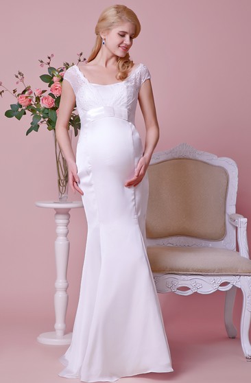 Sweetheart Allover Lace Maternity Wedding Dress With Satin Bow And