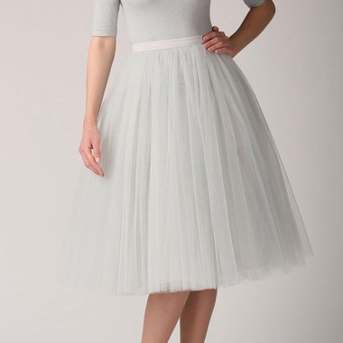Grey Pearl Tutu Skirt Tulle Tea Length Dress - June Bridals