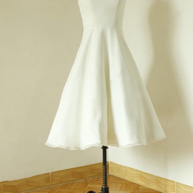 Jewel Cap Sleeve Zipper Back Tea-Length Satin Wedding Dress - June Bridals
