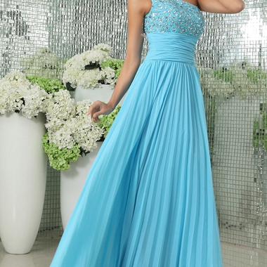 Chiffon Sleeveless A-Line Pleated Dress With Beaded Bodice - June Bridals