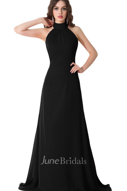high neck open back gown
