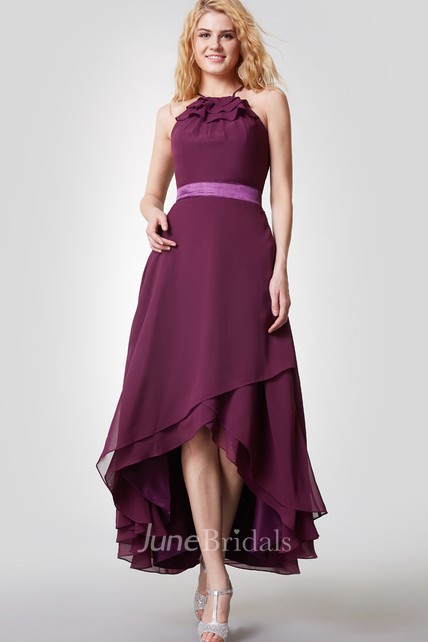 Halter High Low Chiffon Dress Bridesmaid Dress with Sexy Back - June ...