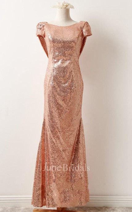 Rose Gold  Sequin Prom  Bridesmaid Short  Sleeve  Rose Gold  