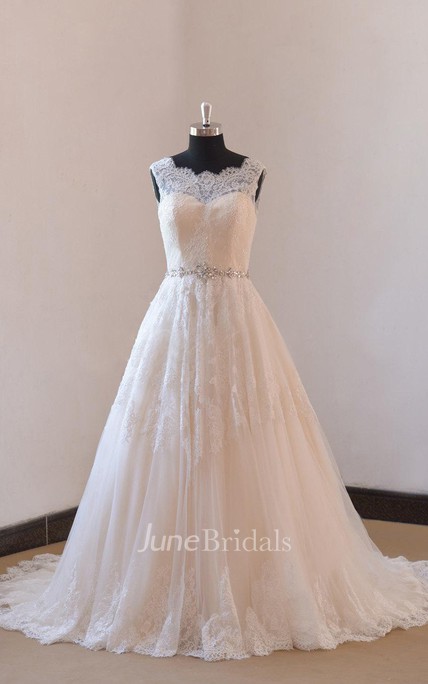 A Line with Illusion Neckline Wedding Dress