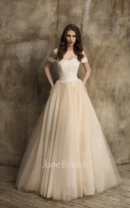 Off the Shoulder Lace Tulle Wedding Dress