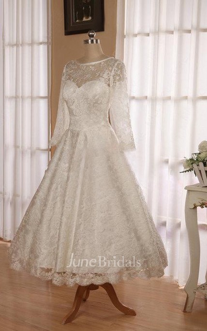 Cream Lace Tea Length Dress