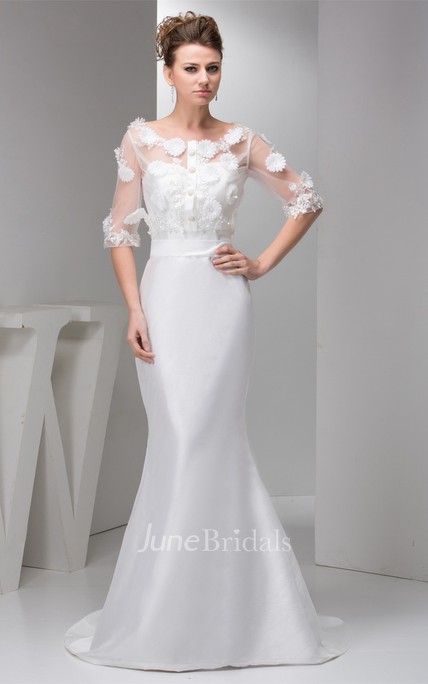 Floral Half Sleeve Satin Mermaid Dress With Illusion Top June