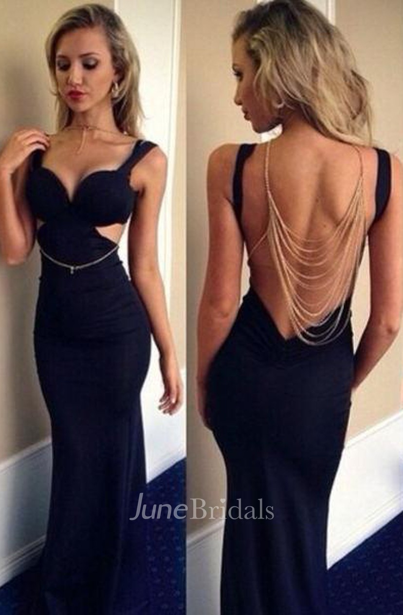Y Dark Navy Straps Mermaid Prom Dress Open Back 2018 June Bridals Dark Navy Straps Mermaid Prom Dress