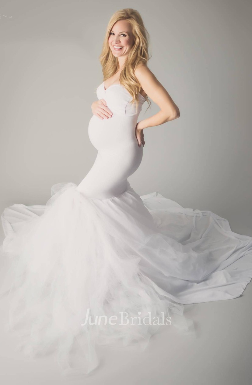 Sweetheart Sleeveless Mermaid Sweep Train Jersey Maternity Dress