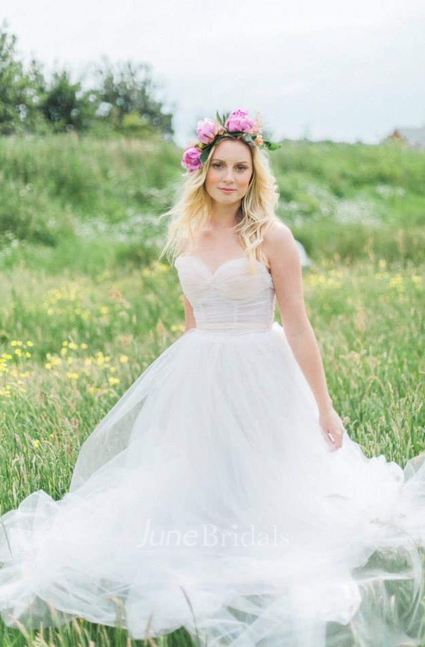 Lingerie Inspired Sweetheart A Line Tulle Pale Blush Wedding