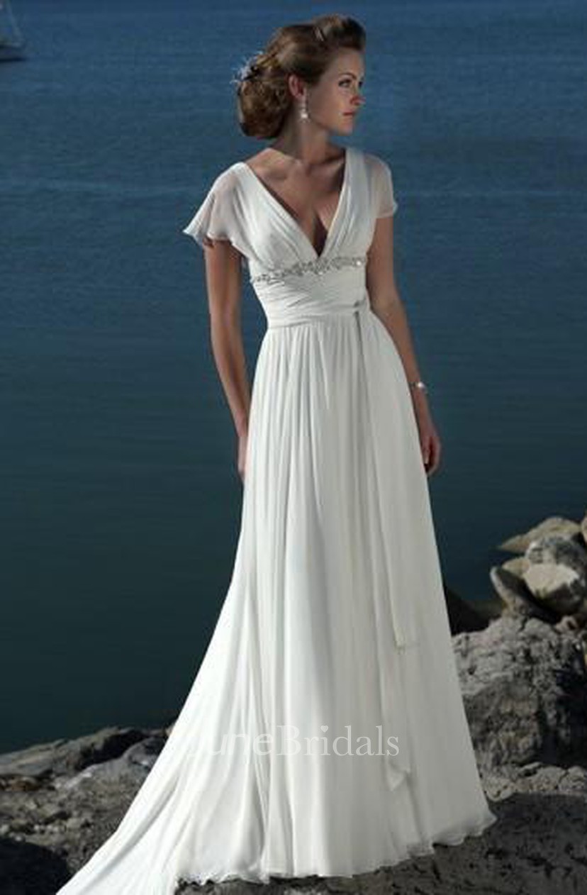 flowy short sleeve wedding dress