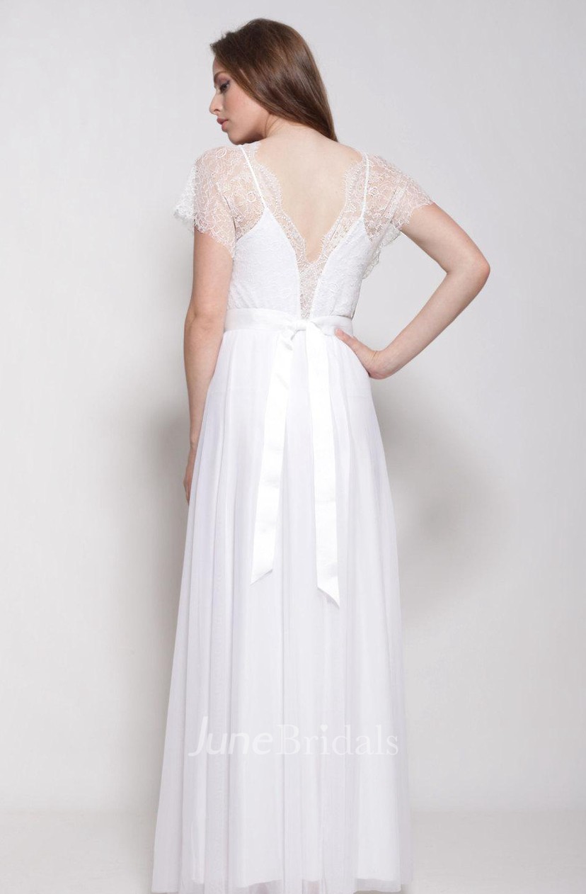 Bohemian Lace Sleeves Wedding Open Back Wedding Dress June Bridals