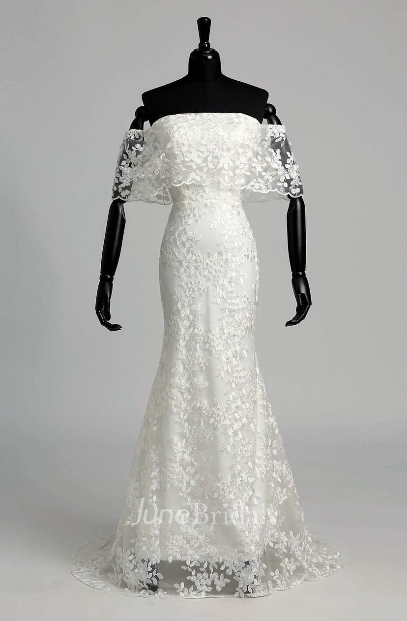 Elegant Off The Shoulder Lace Trumpet Mermaid Sash Wedding Dress