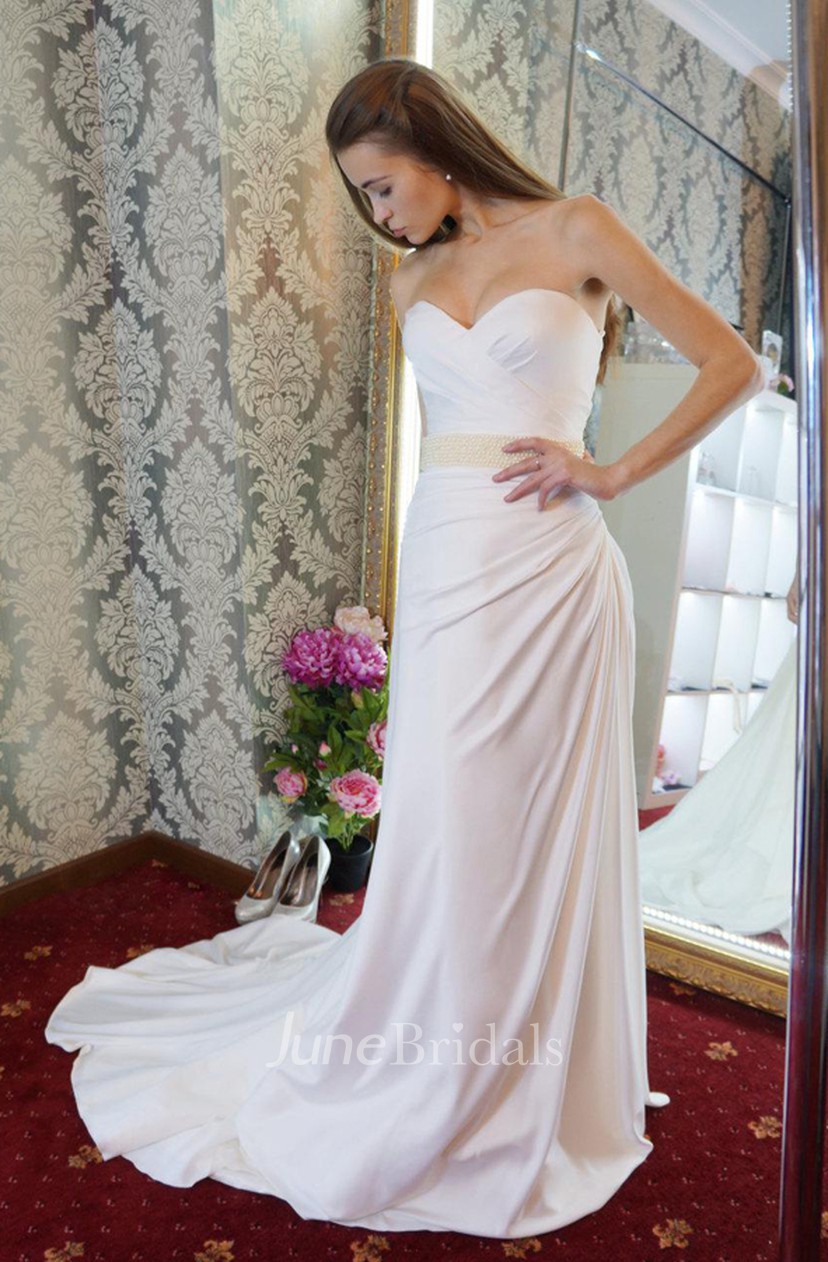 Sweetheart Side Draped Chiffon Wedding Dress With Jeweled Waist
