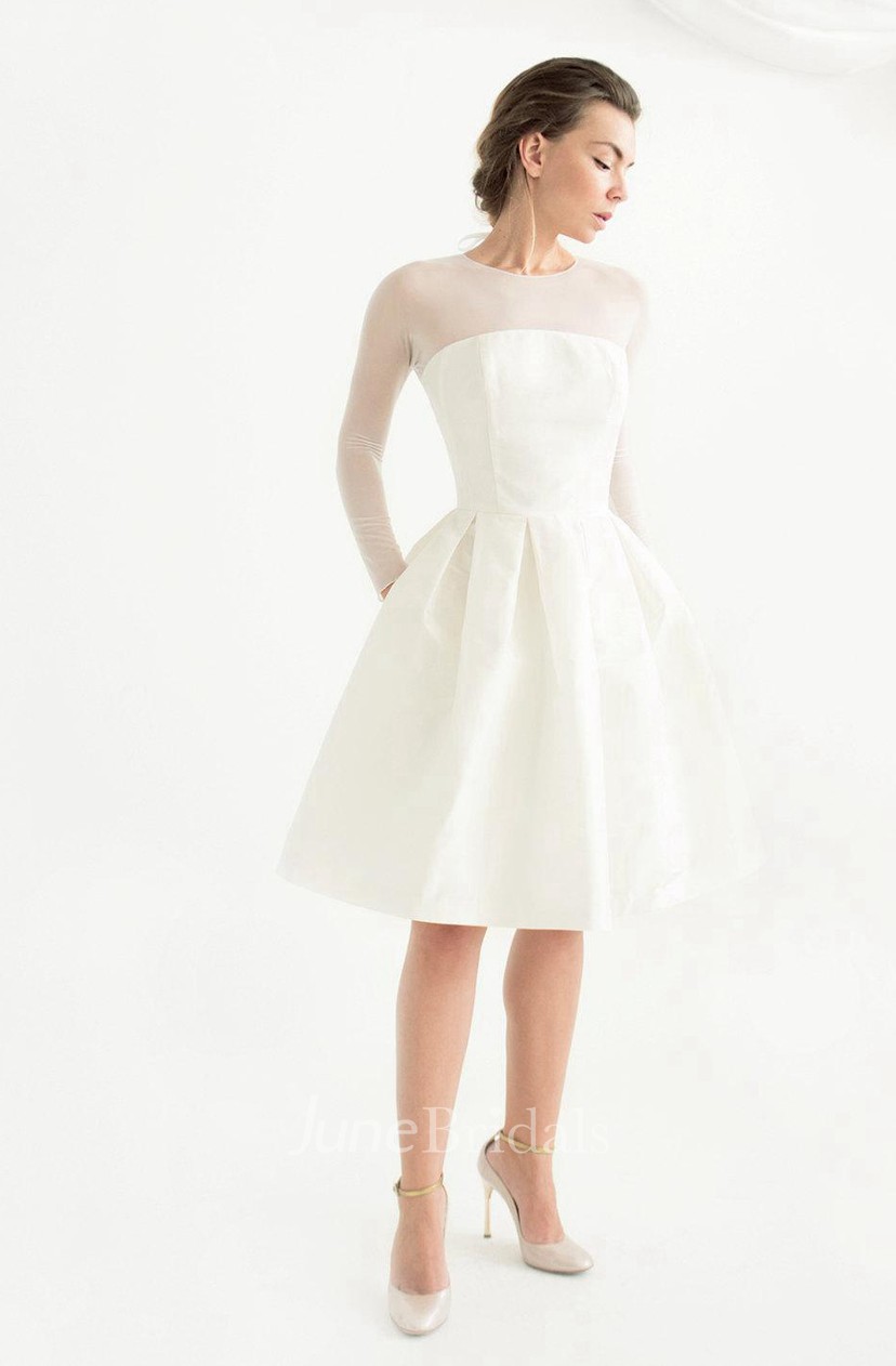 Knee Length Long Sleeve Taffeta Weddig Dress June Bridals