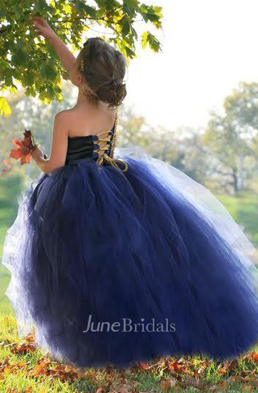 flower girl dresses navy blue and gold