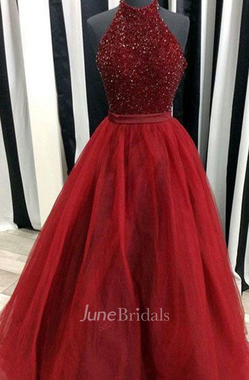 halter neck ball gown