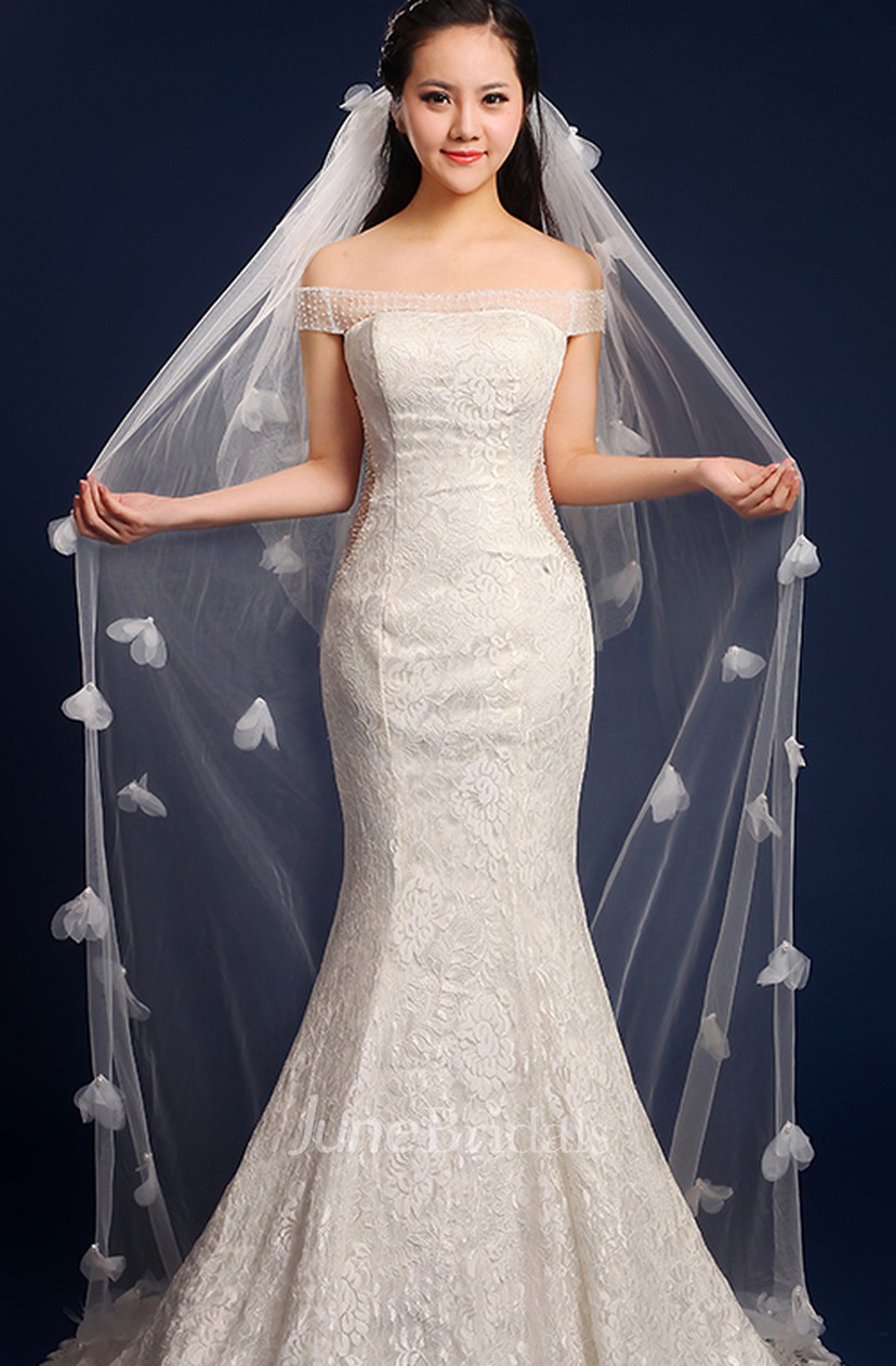 2018 Korean Ethereal Cathedral Wedding Veil With Exquisite Flowers